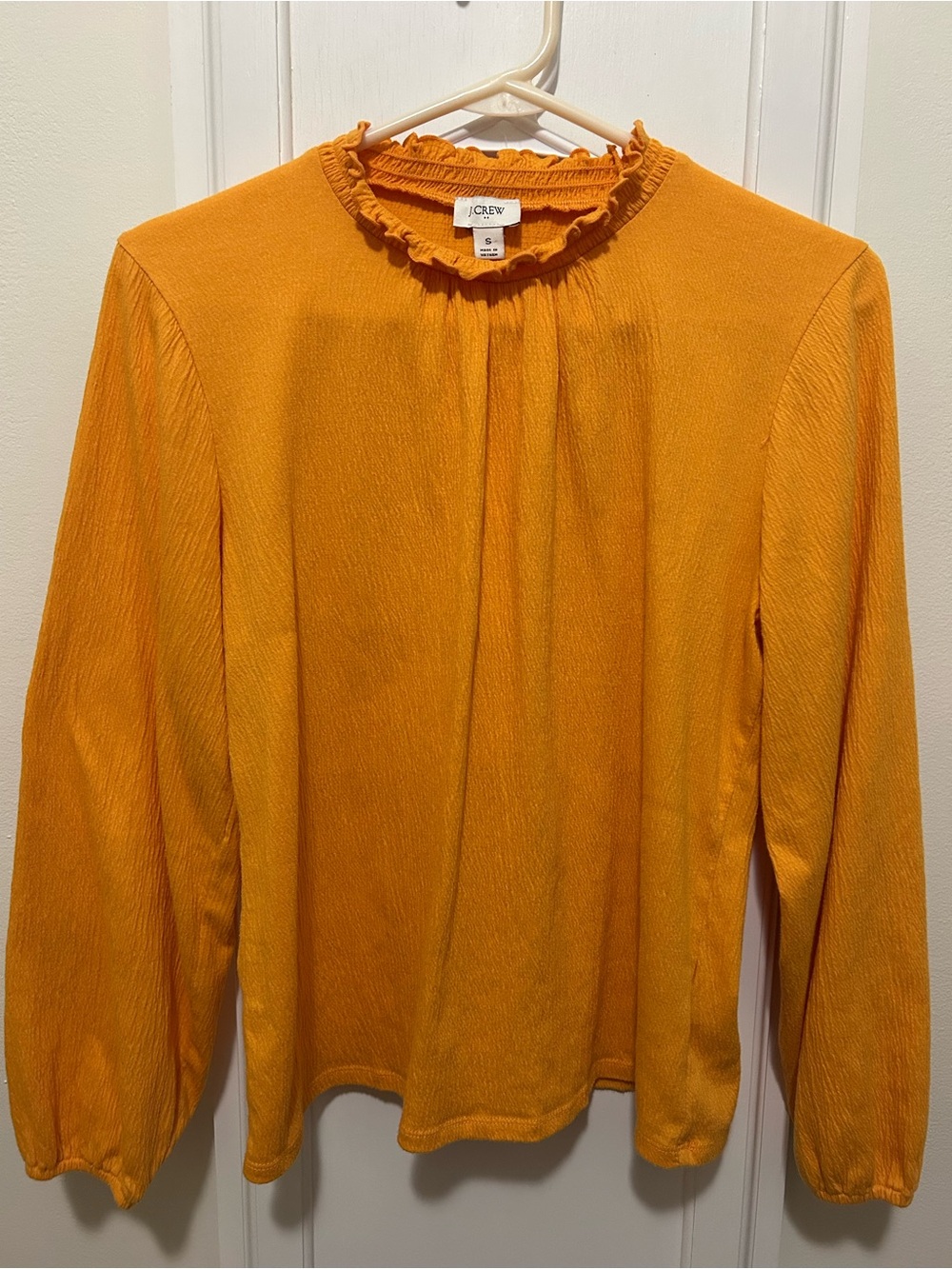 J. Crew Smocked Ruffle Neck Long Sleeve Blouse Marigold Yellow Small